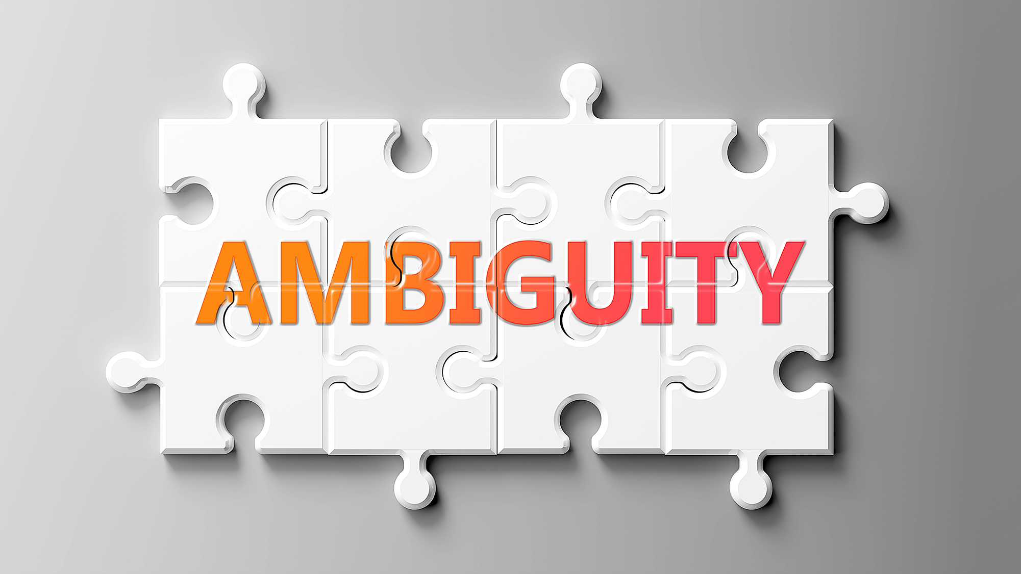 Ambiguity complex like a puzzle - pictured as word Ambiguity on a puzzle pieces to show that Ambiguity can be difficult and needs cooperating pieces that fit together